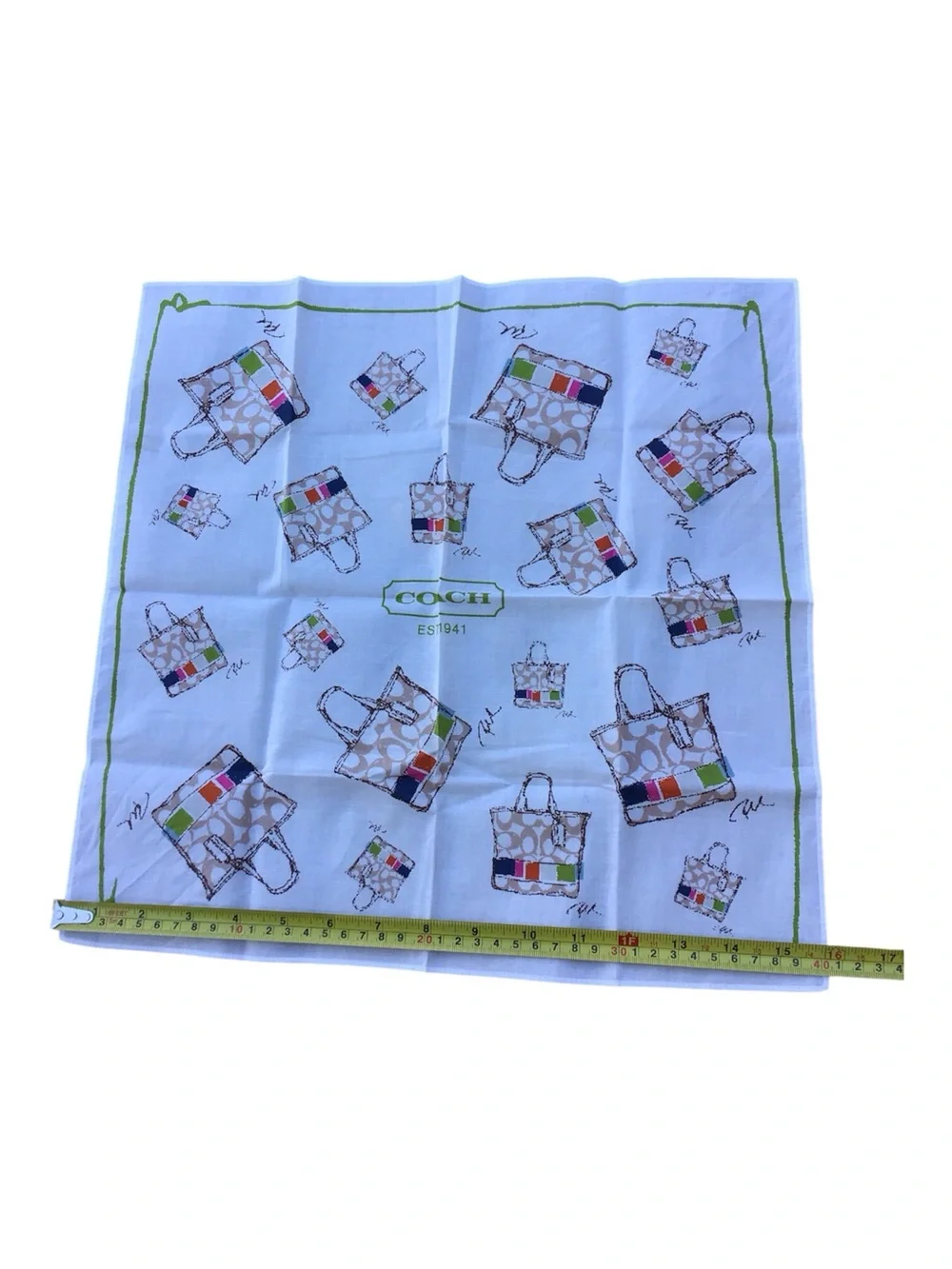 Coach White Square Scarf Ponytail Wrap Handkerchief Scarf New